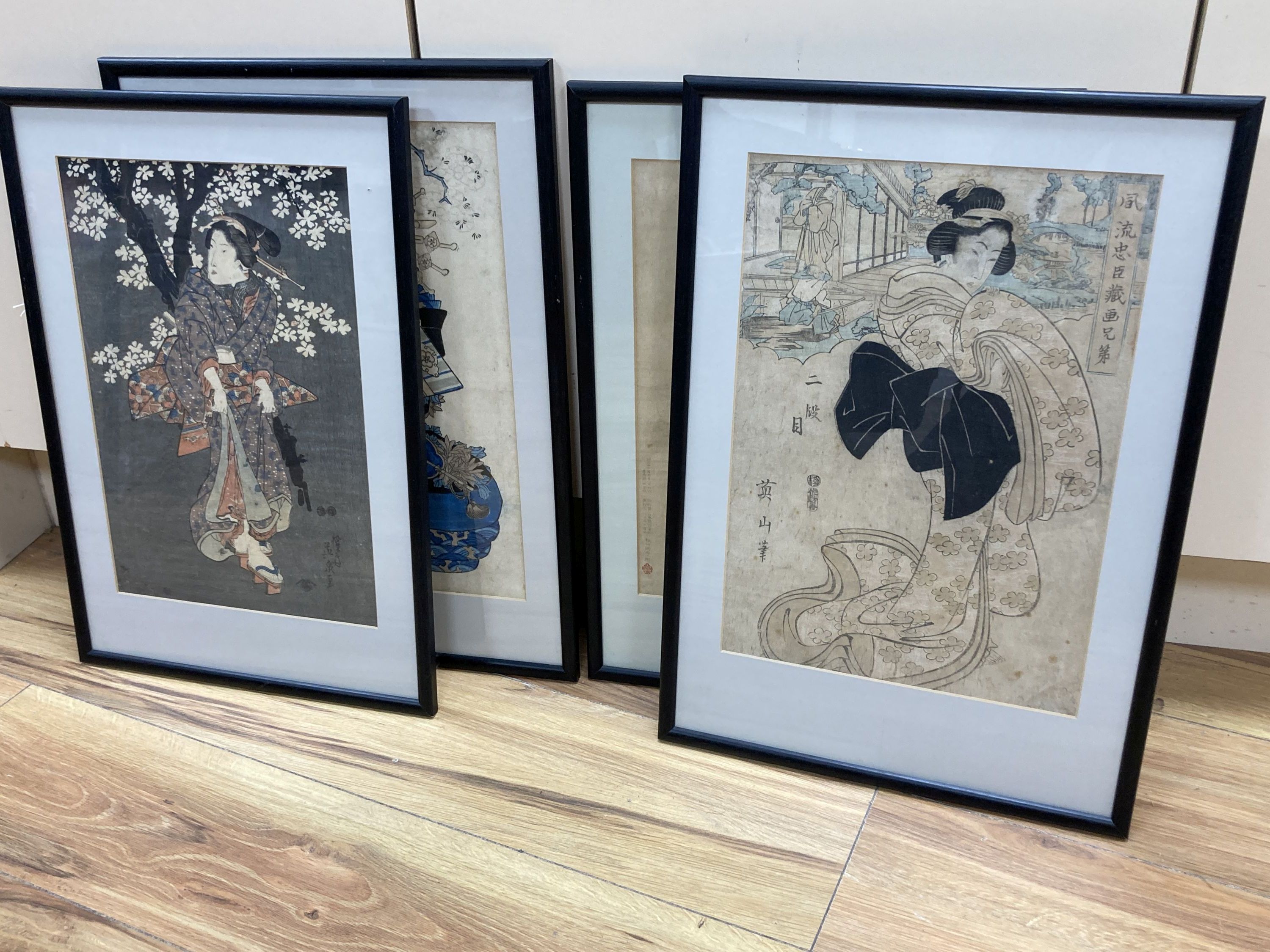 Japanese School, four assorted woodblock prints, Geishas and actresses, largest 36 x 25cm